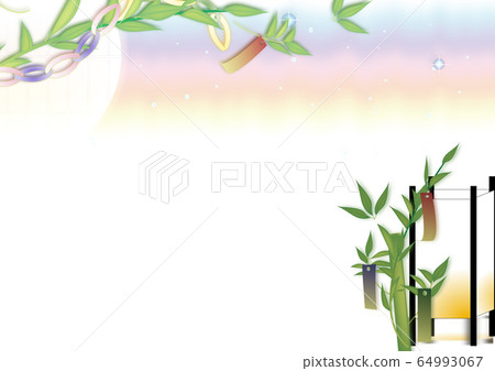 Tanabata bamboo decoration and lantern and round window illustration horizontal style background material 64993067