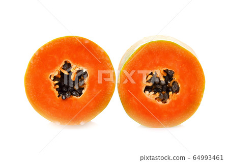 Papaya slices on white background 64993461