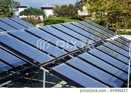 Aerial view of the solar cells on the roof 64996817
