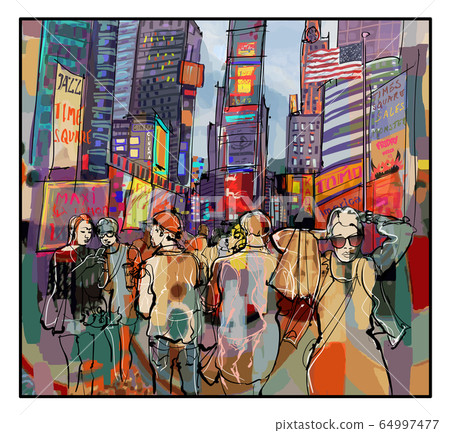 Colorful representation of Times square in New 64997477