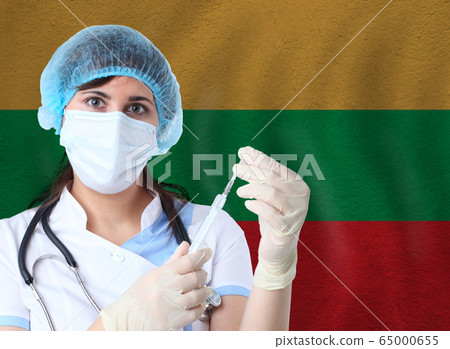 Scientist woman with test tube Coronavirus  65000655