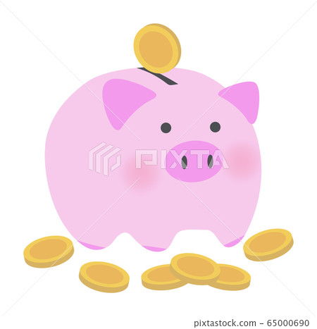 Vector illustration of pink piggy bank and coins 65000690