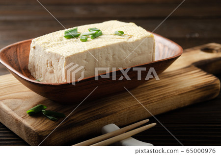 Soybean tofu vegetable bean curd in clay bowl on Soybean tofu vegetable bean curd in clay bowl on 65000976