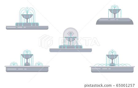 Flat vector fountain set with bowls, cascade and Flat vector fountain set with bowls, cascade and 65001257