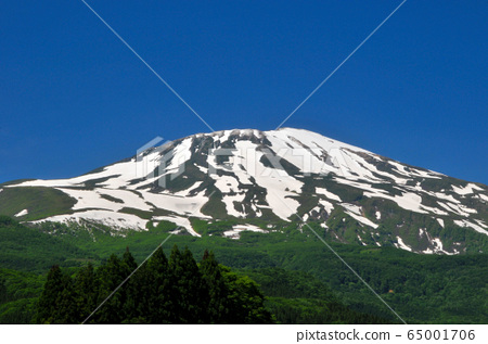 Mt Chokai With Snow In Early Summer Stock Photo