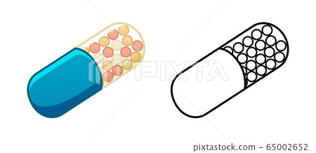 Flat and outline style oval capsule pills isolated illustration Flat and outline style oval capsule pills isolated illustration 65002652