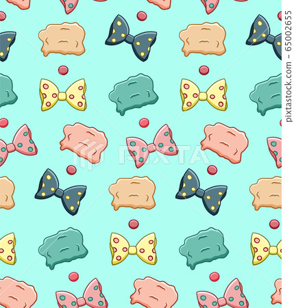 Clown noses, wigs and bows seamless pattern Clown noses, wigs and bows seamless pattern 65002655