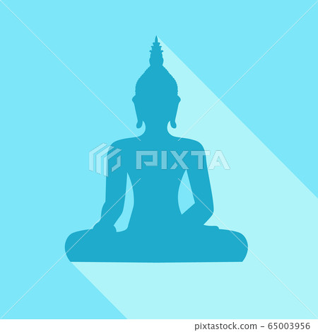 Silhouette of sitting Buddha with sjhadow on blue Silhouette of sitting Buddha with sjhadow on blue 65003956