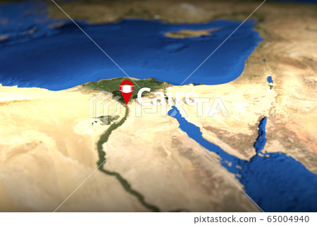 Cairo, Egypt geotag with face mask, COVID-19 coronavirus disease self-isolation related 3D rendering 65004940