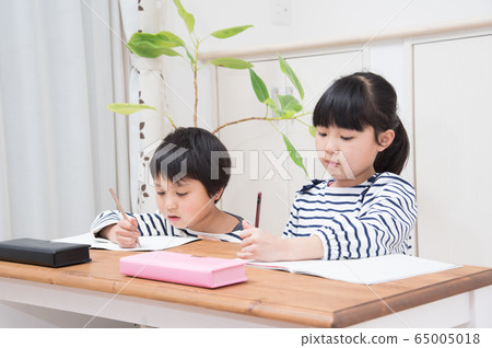Elementary school boys and girls doing home study 65005018