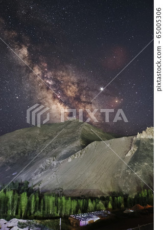 Milky way in Lamayuru town, Ladakh, India 65005306
