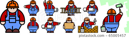 Construction worker wearing hardhat, red shirt and 65005457