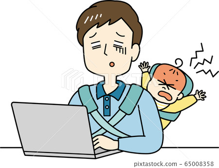 爸爸在遠程工作中哭泣，工作沒有進展 65008358