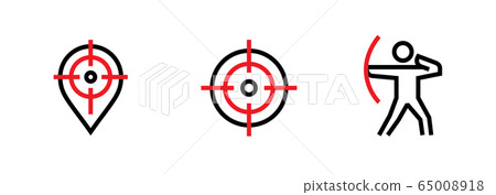 Set of Aim Pin, Goal and Shooter Personal Targeting icons. Editable line vector. 65008918