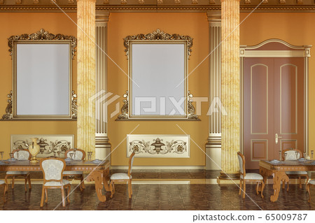 The ballroom and restaurant in classic style. 3D render interior mock up The ballroom and restaurant in classic style. 3D render interior mock up 65009787