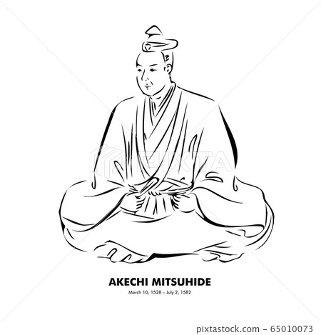 Akechi Mitsuhide (1528 – 1582) Historical figure calligraphy style illustration 65010073