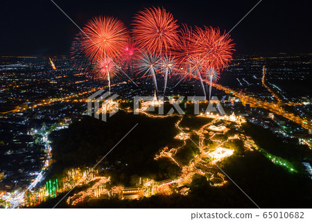 Phra Nakorn Kiri firework festival at night in Phetchaburi, Thailand. Phra Nakorn Kiri firework festival at night in Phetchaburi, Thailand. 65010682