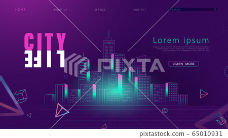 Futuristic retro Night City Skyline in 80s 90s... - Stock Illustration ...