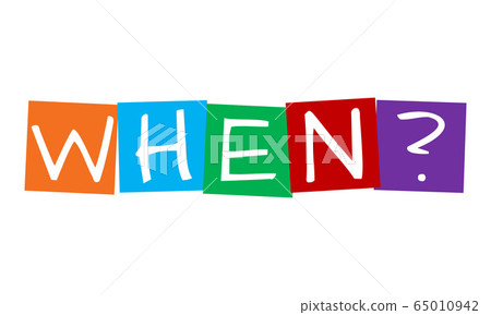 when, question in colorful rotated squares 65010942