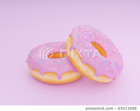 Pink frosted donut with colorful sprinkles with 65013086