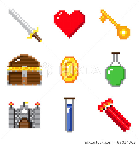 Set of pixel games on white background 65014362