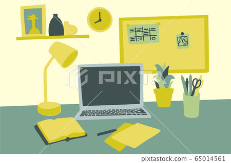 Home office. Vector concept illustration. Blank monitor, Mock up. Home office. Vector concept illustration. Blank monitor, Mock up. 65014561