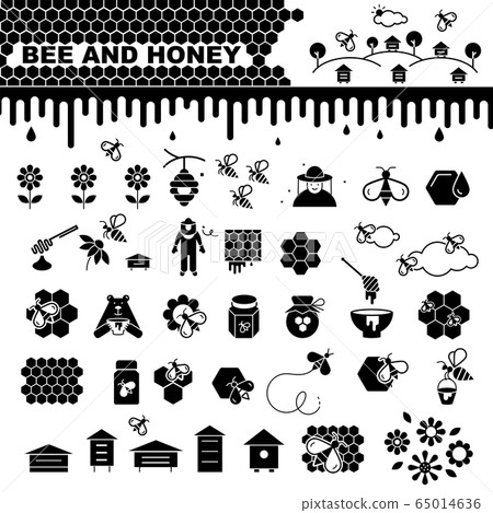 Bee and honey vector icons set 65014636