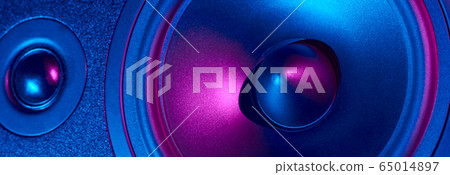 Sound audio speaker with neon lights, long banner. 65014897