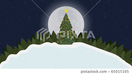 Merry Christmas card background with tree and snow 65015105