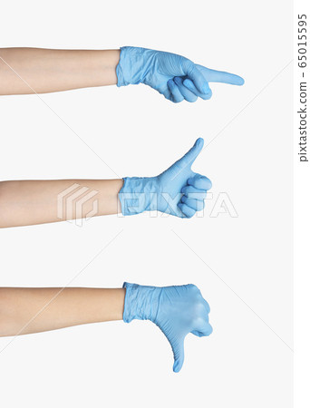 Collage with female hands in rubber gloves showing various gestures on white background Collage with female hands in rubber gloves showing various gestures on white background 65015595