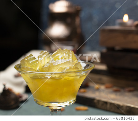 watermelon jam with wooden background 65016435