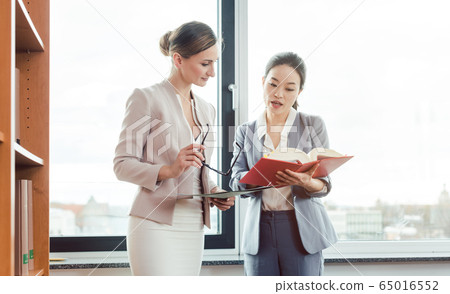 Asian and European lawyer in their law firm working 65016552