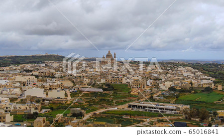 Aerial view over the historic city of Xewkija on the island of Gozo Malta Aerial view over the historic city of Xewkija on the island of Gozo Malta 65016841