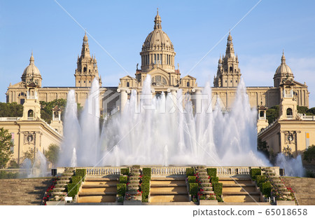 Museu Nacional d'Art de Catalunya and Magic Fountain in Barcelona, Spain Museu Nacional d'Art de Catalunya and Magic Fountain in Barcelona, Spain 65018658