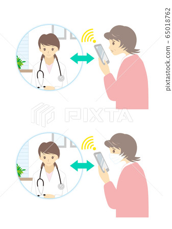 Smartphone medical treatment Female doctor and patient Smartphone medical treatment Female doctor and patient 65018762