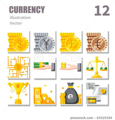 Currency icon set, flat pack set 2 65020384