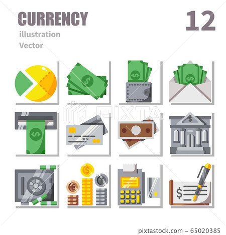 Currency icon set, flat pack set 1 65020385