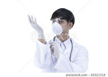young asian doctor wearing medical gloves. 65021318