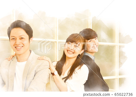 三個男人和女人在一起笑水彩風格1 65022736