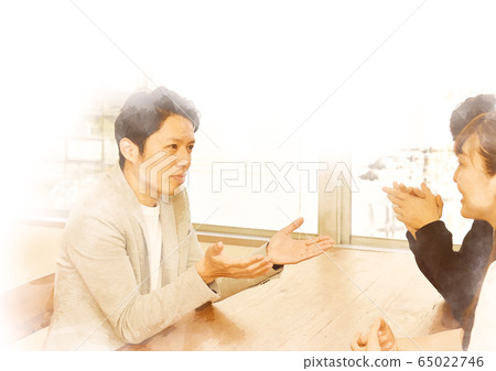 Talking in a gentle manner Three men and women in a watercolor style 65022746