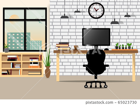Office interior design with computer and... - Stock Illustration ...
