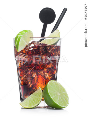 Cuba Libre Cocktail in glass with ice cubes and Cuba Libre Cocktail in glass with ice cubes and 65024397