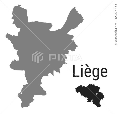 Liege map Luik administrative districts regions vector template with map of Belgium grey on white background. Contour line city map for infographic and web. 65025433