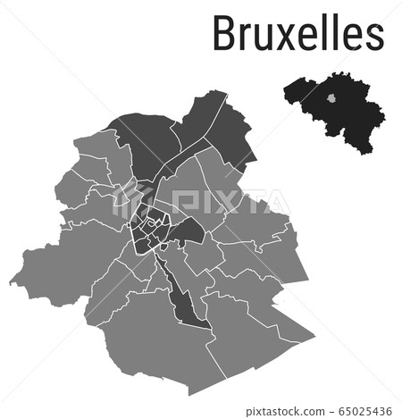 Bruxelles map Brussels administrative districts regions vector template with map of Belgium grey on white background. Contour line city map for infographic and web. Bruxelles map Brussels administrative districts regions vector template with map of Belgium grey on white background. Contour line city map for infographic and web. 65025436