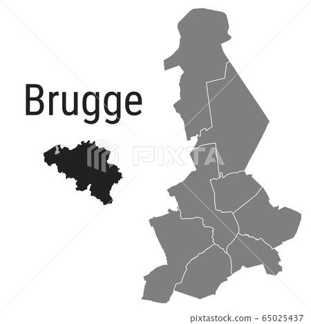Brugge map Bruges administrative districts regions vector template with map of Belgium grey on white background. Contour line city map for infographic and web. Brugge map Bruges administrative districts regions vector template with map of Belgium grey on white background. Contour line city map for infographic and web. 65025437
