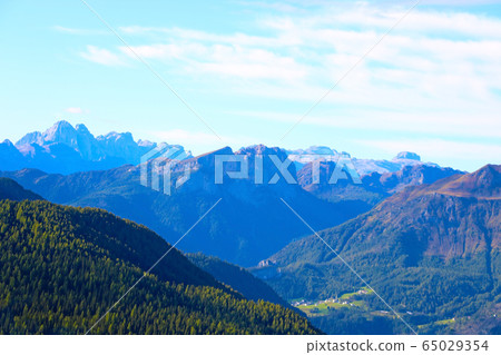 Beautiful Dolomites in Italy. Clear day with blue Beautiful Dolomites in Italy. Clear day with blue 65029354