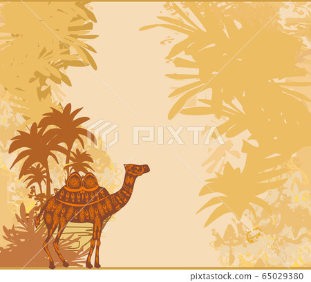 Camel in egypt desert - decorative vintage card Camel in egypt desert - decorative vintage card 65029380