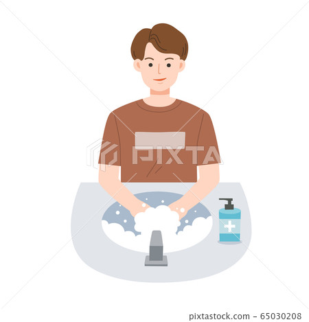 Young men wash your hands often with soap. Clean hands keep you healthy.  65030208