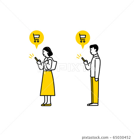Men and women buying on smartphones 65030452