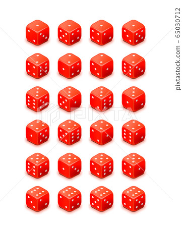 Bright red glossy game cubes isolated on white 65030712